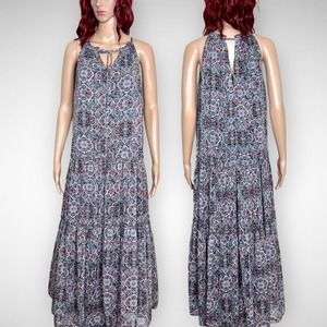 Drew Navy Medallion Maxi Dress Womens Small Multicolor Flowing Halter NWT